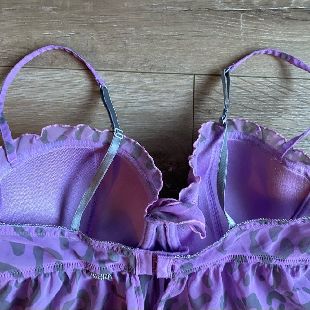 Vintage LaSenza baby doll lingerie negligee purple leopard print Y2K - Picture 7 of 8